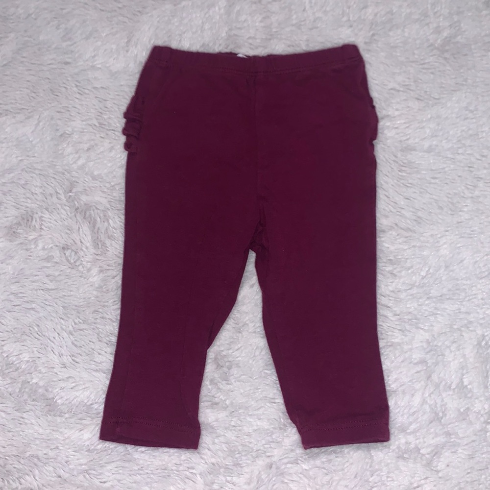 old navy maroon 3-6 months ruffle bum leggings